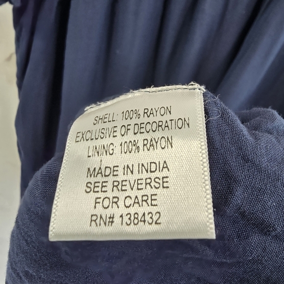 ModCloth Dress Womens Large Blue Shift Peasant Embroidered Floral Peace Mod - Picture 9 of 12